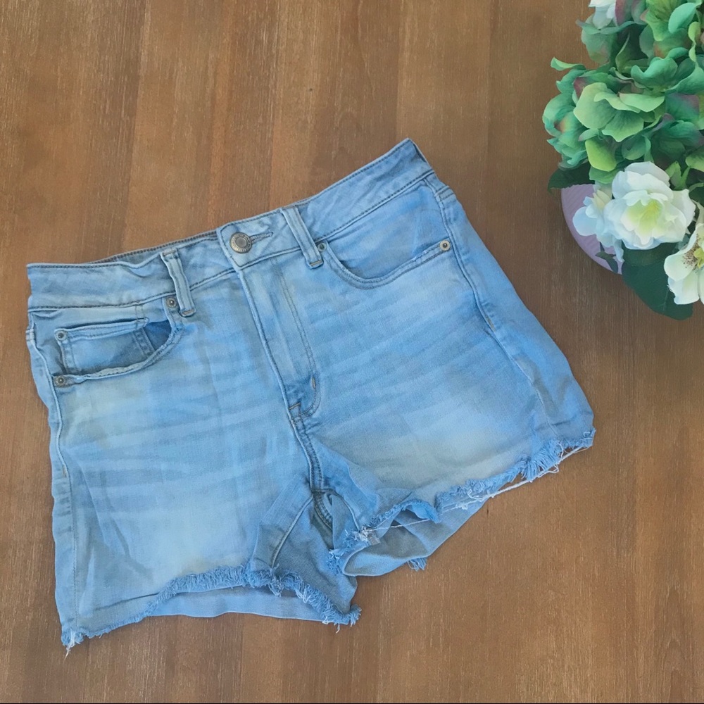 AE High-rise distressed denim shorts
